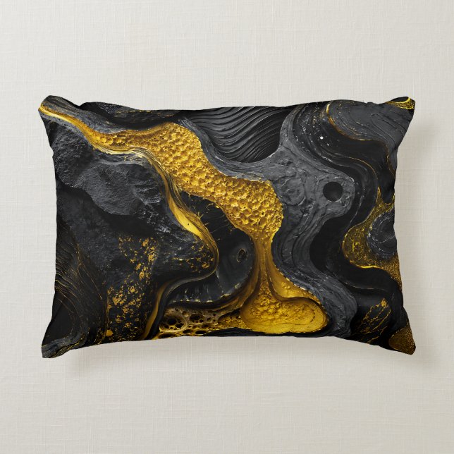 Luxe zwarte en gouden worp moderne gestructureerde accent kussen (Voorkant)