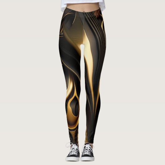 Luxe zwarte en goudziren leggings (Voorkant)