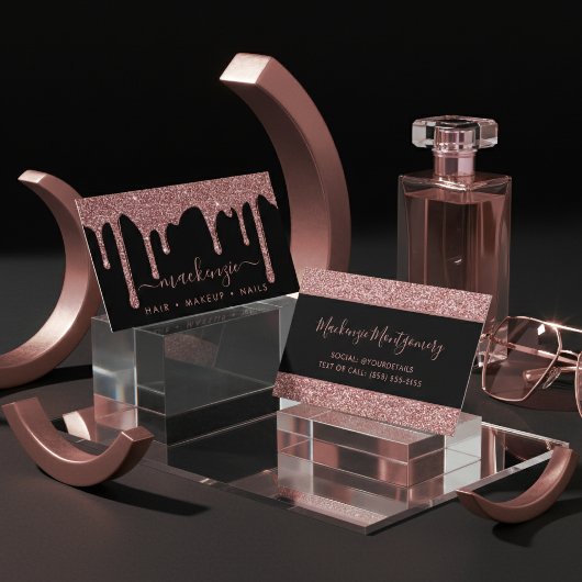 Luxe zwarte en Roos goudbesparende glitterschijven Visitekaartje