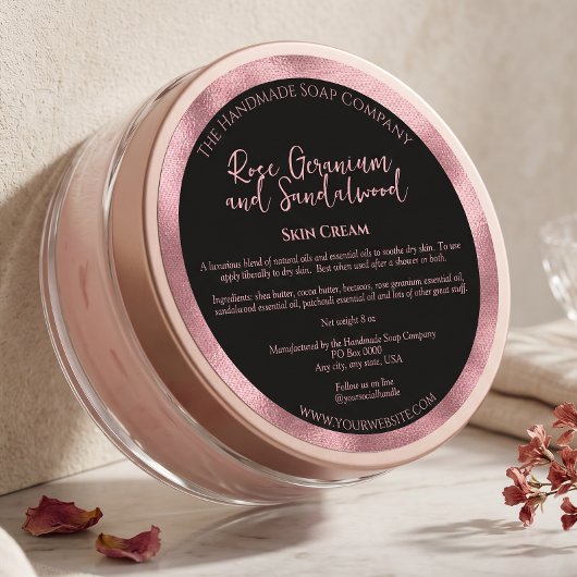 Luxe zwarte en roze cosmeticapot label