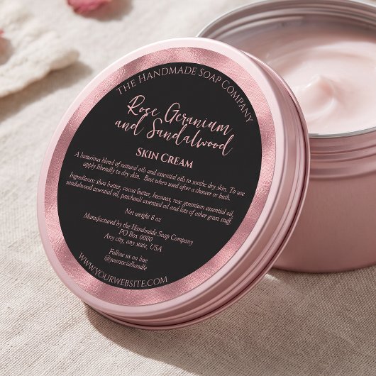 Luxe zwarte en roze cosmeticapot label