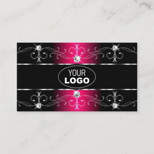 Luxe zwarte en roze grenzen met Logo Visitekaartje (Voorkant)