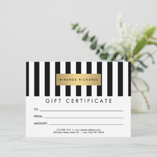 Luxe zwarte en witte strepen Cadeaubon (Staand voorkant)