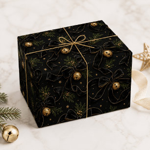 Luxe Zwarte Fluwelen Strik Gouden Kerstbal Kerst Cadeaupapier