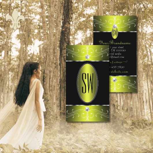 Luxe zwarte gele Ornamenten Initialen Visitekaartje