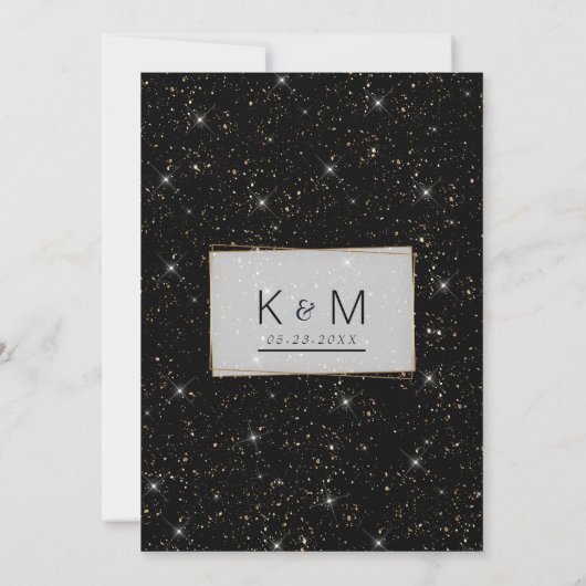 Luxe zwarte glazen goudglitter confetti Weddenscha Kaart (Achterkant)