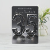 Luxe zwarte glitter zilver glans 35e verjaardag kaart (Staand voorkant)