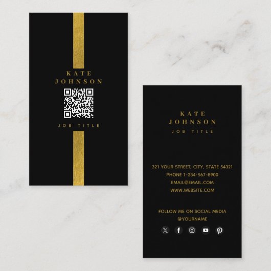 Luxe zwarte Gold QR-code sociale media Visitekaartje (Voorkant / Achterkant)