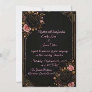 Luxe zwarte goud & blush roze trouwuitnodiging kaart