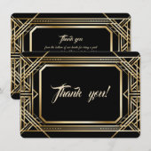 Luxe Zwarte Goud Great Gatsby Trouw Dankjewel Bedankkaart (Voorkant / Achterkant)