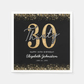 Luxe zwarte & gouden 30e verjaardag servetten (Voorkant)