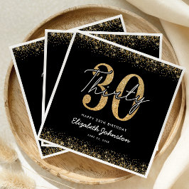 Luxe zwarte & gouden 30e verjaardag servetten
