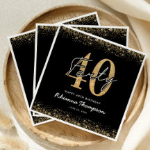 Luxe zwarte gouden 40e verjaardag servetten