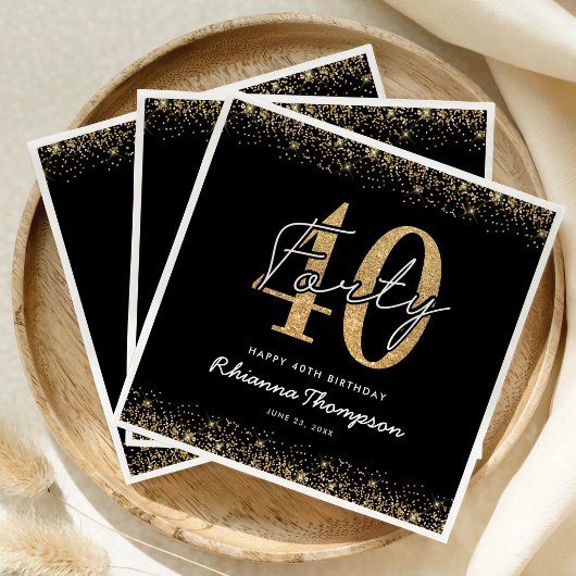 Luxe zwarte gouden 40e verjaardag servetten