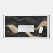 Luxe Zwarte Gouden Abstracte Golf Bureau Mat (Keyboard & Muis)