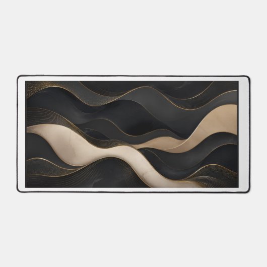Luxe Zwarte Gouden Abstracte Golf Bureau Mat (Voorkant)