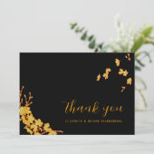 Luxe Zwarte & Gouden Bloemen Bedankkaart (Staand voorkant)
