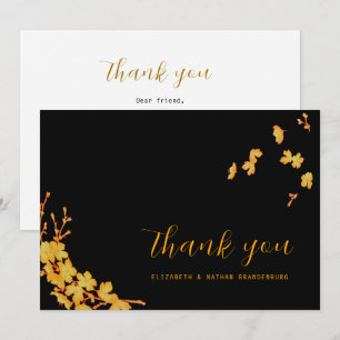 Luxe Zwarte & Gouden Bloemen Bedankkaart