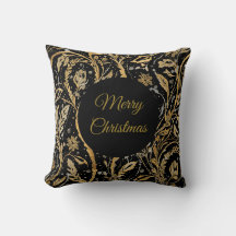Luxe Zwarte Gouden Bloemen Patroon, Prettig Kerstf