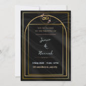 Luxe Zwarte Gouden Boog Bruiloft Kaart (Voorkant)