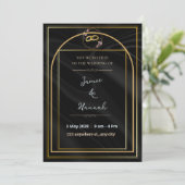 Luxe Zwarte Gouden Boog Bruiloft Kaart (Staand voorkant)