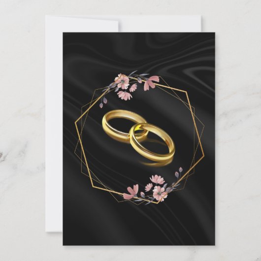 Luxe Zwarte Gouden Boog Bruiloft Kaart (Achterkant)