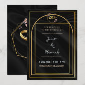 Luxe Zwarte Gouden Boog Bruiloft Kaart (Voorkant / Achterkant)