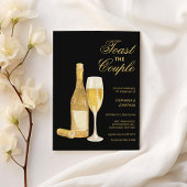 Luxe zwarte gouden champagne toast Engagement Part Kaart