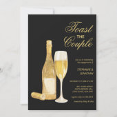 Luxe zwarte gouden champagne toast Engagement Part Kaart (Voorkant)