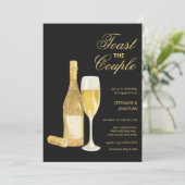 Luxe zwarte gouden champagne toast Engagement Part Kaart (Staand voorkant)