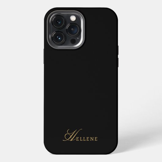Luxe Zwarte & Gouden Chic Script Monogram iPhone Hoesje (Achterkant)