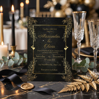 Luxe zwarte & gouden gepersonaliseerde uitnodiging
