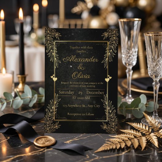 Luxe zwarte & gouden gepersonaliseerde uitnodiging