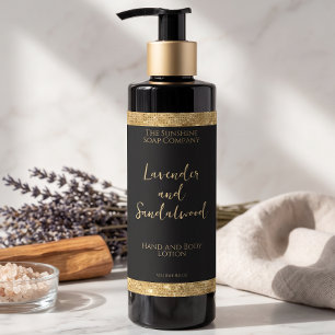 Luxe zwarte & gouden glinsterende cosmeticabottlet sparkling wijnetiket
