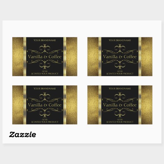 Luxe zwarte gouden Glitter-grenzen Productlabel Rechthoekige Sticker (Vel)