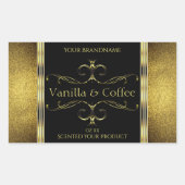 Luxe zwarte gouden Glitter-grenzen Productlabel Rechthoekige Sticker (Voorkant)