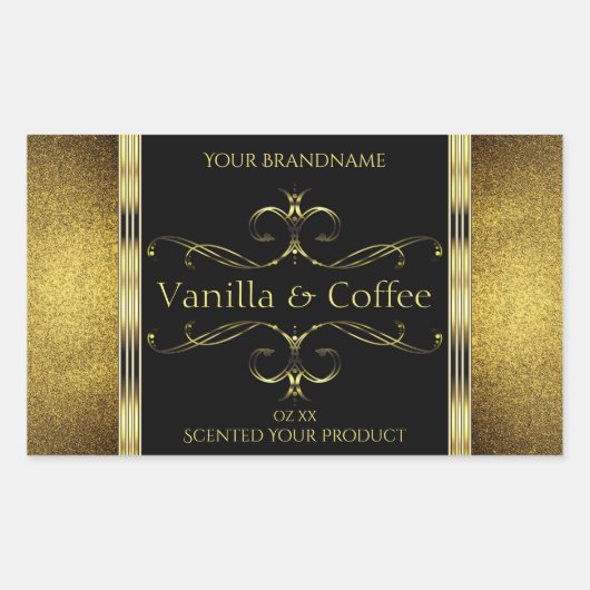 Luxe zwarte gouden Glitter-grenzen Productlabel Rechthoekige Sticker (Voorkant)
