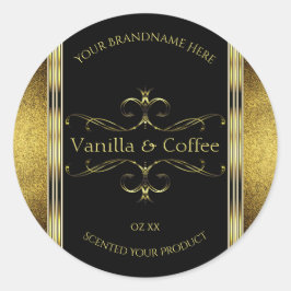 Luxe zwarte gouden Glitter-grenzen Productlabel Ronde Sticker