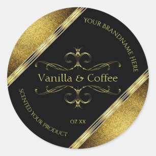 Luxe zwarte gouden Glitter-grenzen Productlabel Ronde Sticker
