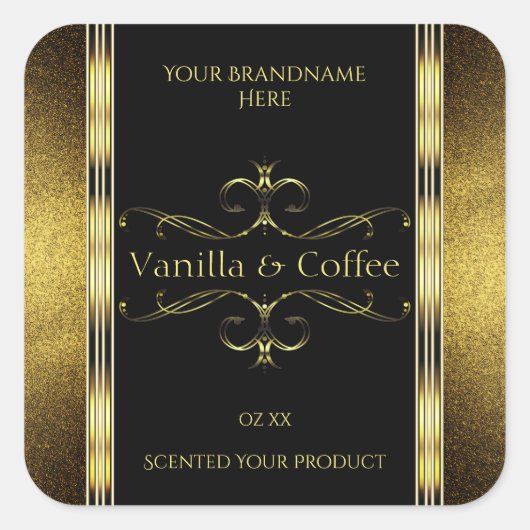 Luxe zwarte gouden Glitter-grenzen Productlabel Vierkante Sticker (Voorkant)