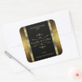 Luxe zwarte gouden Glitter-grenzen Productlabel Vierkante Sticker (Envelop)