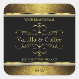 Luxe zwarte gouden Glitter-grenzen Productlabel Vierkante Sticker