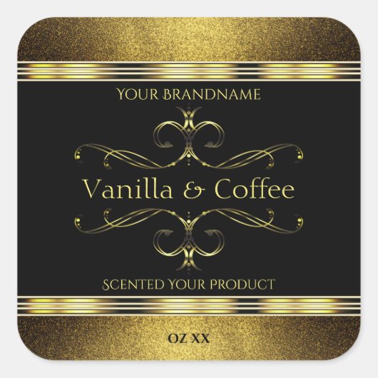 Luxe zwarte gouden Glitter-grenzen Productlabel Vierkante Sticker (Voorkant)