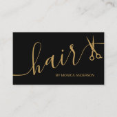 Luxe Zwarte Gouden Haar Script Schaar QR Code Visitekaartje (Voorkant)