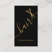 Luxe Zwarte Gouden Haar Script Schaar QR Code Visitekaartje (Voorkant)