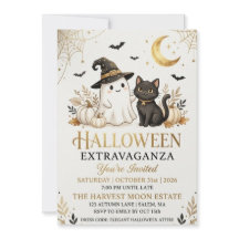 Luxe zwarte gouden Halloween-feest uitnodigingskaa