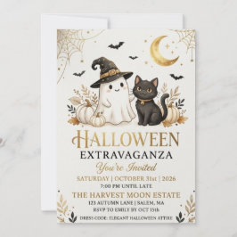 Luxe zwarte gouden Halloween-feest uitnodigingskaa Feestdagenkaart