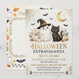 Luxe zwarte gouden Halloween-feest uitnodigingskaa Feestdagenkaart