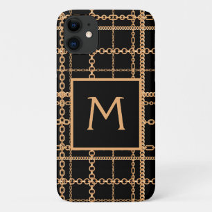 Luxe Zwarte Gouden Ketting Patroon Monogram Case-Mate iPhone Case
