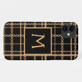 Luxe Zwarte Gouden Ketting Patroon Monogram Case-Mate iPhone Case (Achterkant (horizontaal))